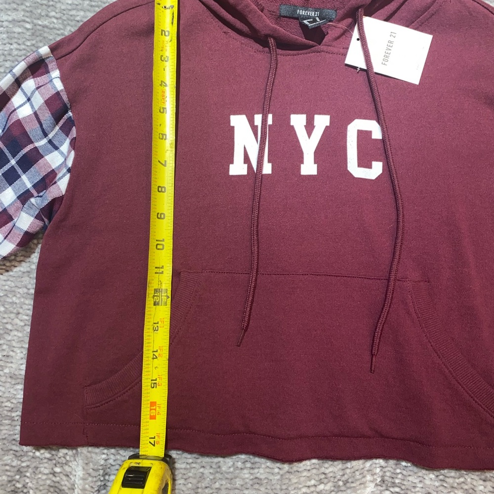 Forever 21 NYC Cropped Hoodie, Size M, Color: Maroon, Black & White - Picture 7 of 8